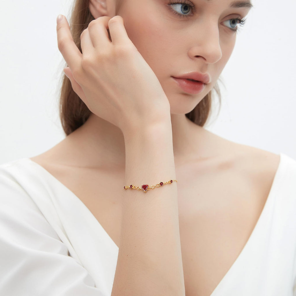 Infinity Heart Birthstone Bracelets for Women, 925 Sterling Silver Dainty Charm Link Bracelet Adjustable, Birthday Anniversary Valentines Day Jewelry Gifts for Women Wife Mom Girlfriend Her