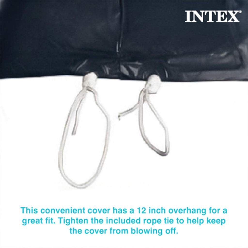 INTEX 28021E Pool Cover: For 10ft Round Easy Set Pools – Includes Rope Tie – Drain Holes – 12in Overhang – Snug Fit