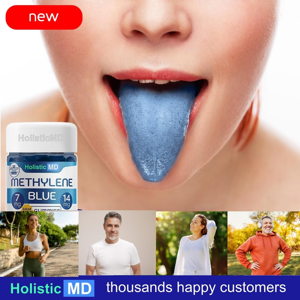 Holistic MD Methylene Blue for Humans USP Pharma Grade 7mg and 14mg dose - 3rd Party Certified Quality - Sugar Free Vegan - Berry Flavor 60 Gummies