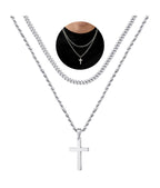 Yooblue Cross Necklace for Men, Mens Necklace Silver Layered Rope Chain Cross Pendant Simple Necklace Jewelry Gifts Dainty Cross Chain Necklace for Men 22 24 Inch Mens Gifts