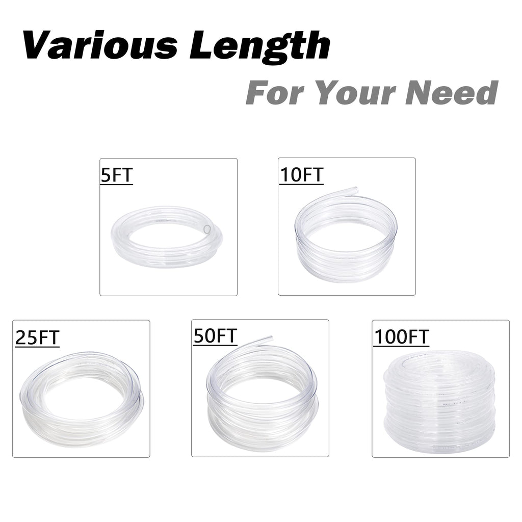 DAVCO 1/2" ID - 10 ft Clear Vinyl Tubing, Low Pressure Flexible PVC Tube, Heavy Duty UV Chemical Resistant Lightweight Plastic Vinyl Hose, BPA Free and Non Toxic, with 2 Stainless Clamps