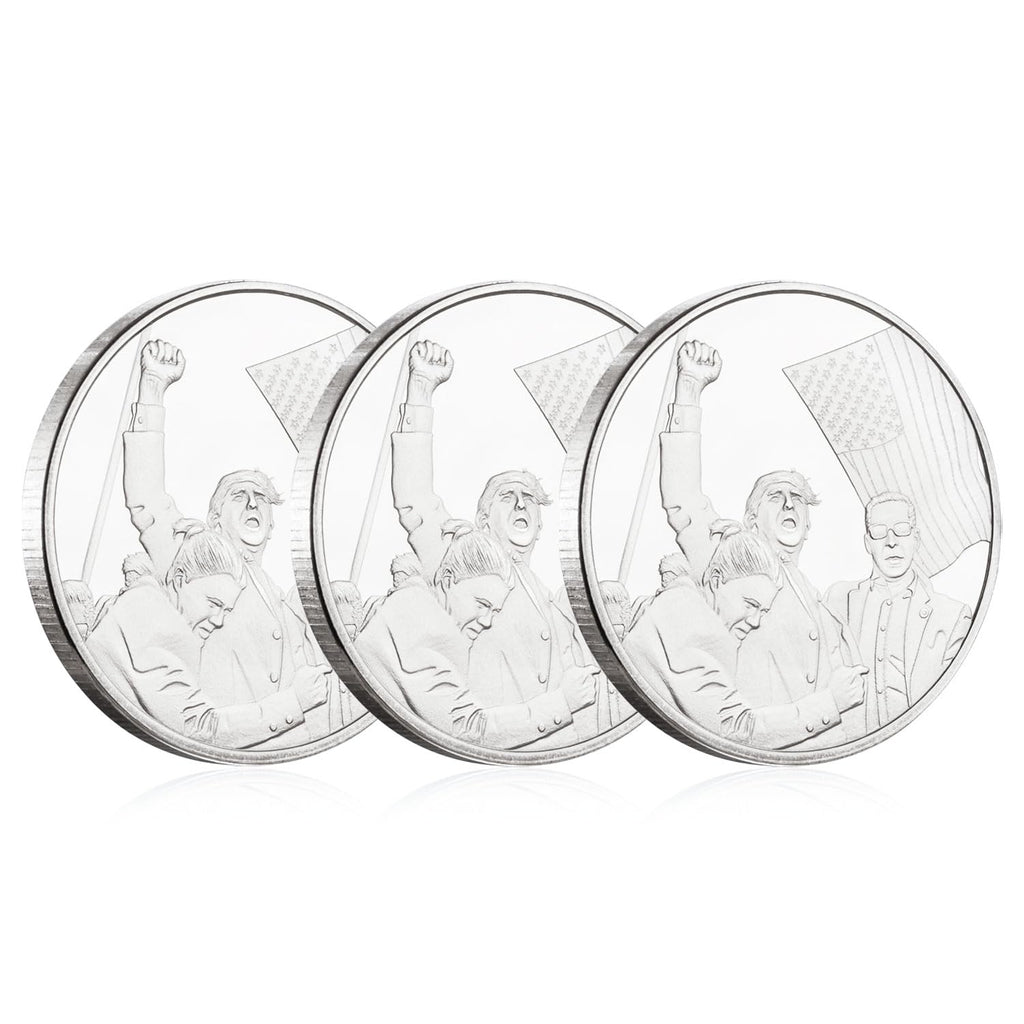 Donald Trump Assassinated Coins Shooting Collection Medal Trump Fighting for America Collectible Coin (3 Pieces Silver-Silver)