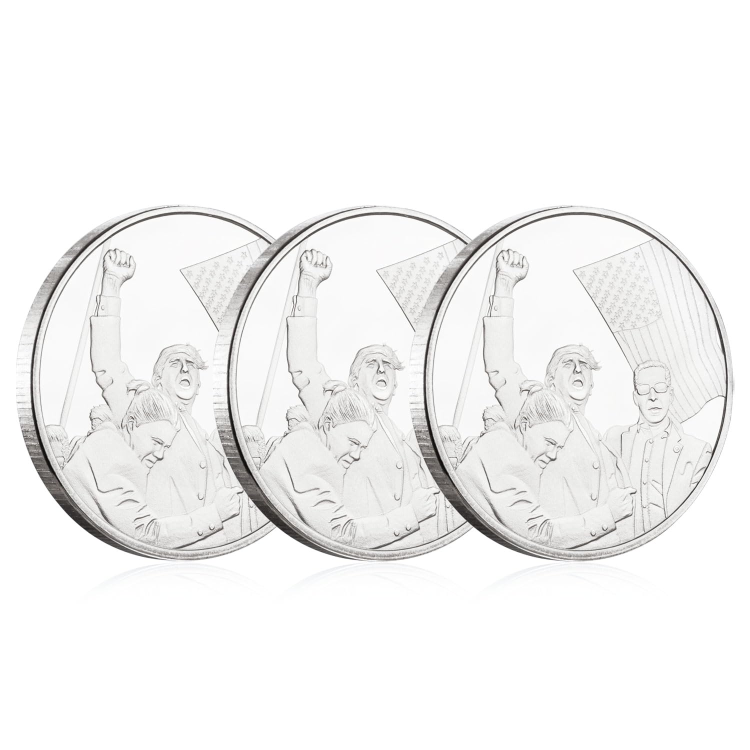 Donald Trump Assassinated Coins Shooting Collection Medal Trump Fighting for America Collectible Coin (3 Pieces Silver-Silver)