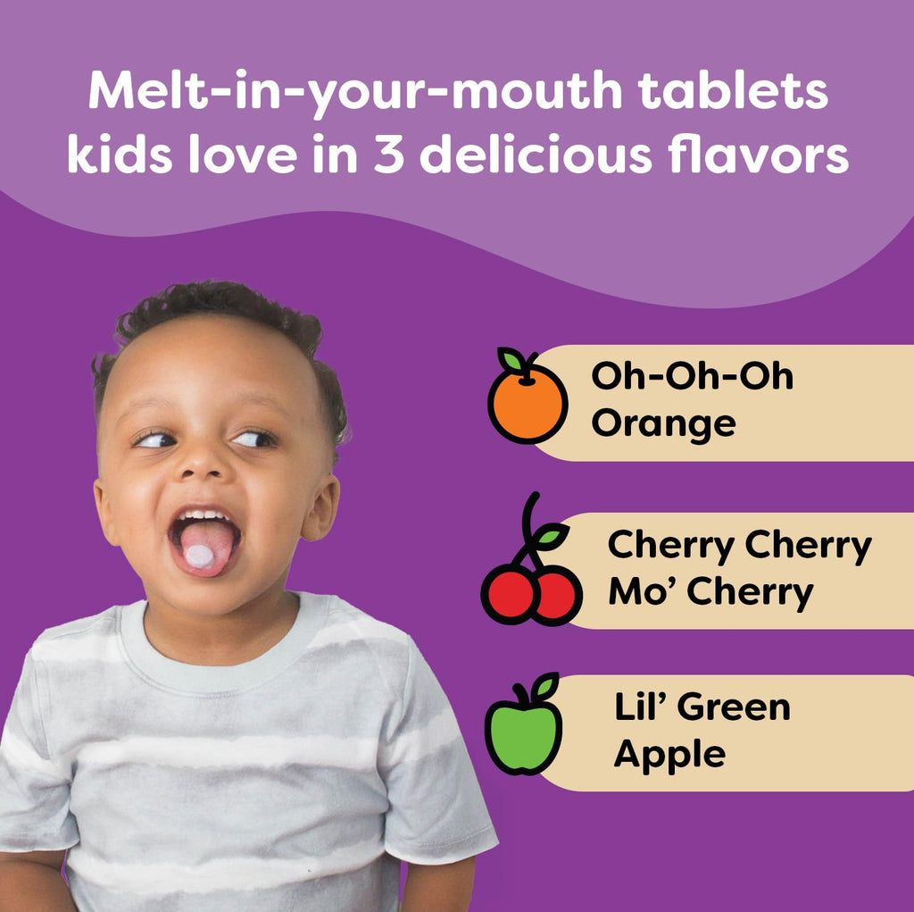 Renzo's Picky Eater Kids Multivitamin with Iron, Dissolving Kids Vitamins with Vitamin D3 & K2 and More, 60 Sugar-Free Melty Tabs, Cherry Mo’ Cherry Flavored