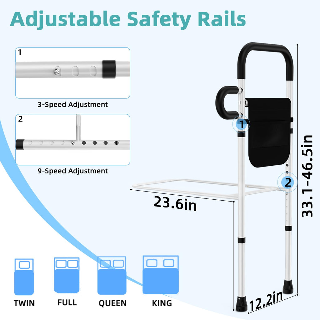 Bed Rails for Elderly Adults Safety - Adjustable Bed Assist Rails for Full Size, Portable Bed Cane for Seniors With Storage Pocket, Hold Up to 330 Lbs, Easy Setup, Bedside Safety and Stability