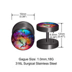 FLYUN Earrings For Men, Fake Gauge, Flat Back, Mens Men's Faux Gauge Fake Plug 6Pairs Galaxy Surgical Steel Black Stud Screw Earrings (Green)