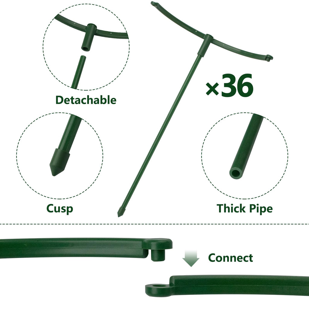 36 Packs Plant Support Stake, Half Round Stackable 3 Tier Garden Flower Support, Plant Stakes for Indoor Outdoor Plants Tomato,Monstera, Peony, Hydrangea, Climbing Plants
