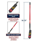 Bully Tools 14-Gauge 3-Inch Trench Shovel - Heavy-Duty Steel Blade with V-Shaped Design, Long Fiberglass Handle, Rust-Resistant Powder Coat & Rubber Grip for Landscaping, Garden Task- 100% Made in USA