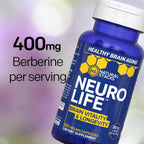 NeuroLife Longevity Supplement - 500mg Taurine & 400mg Berberine Supplement - Clinically Tested MitoPrime L-Ergothioneine - Brain Support for Cognitive Vitality - 60 Berberine Capsules