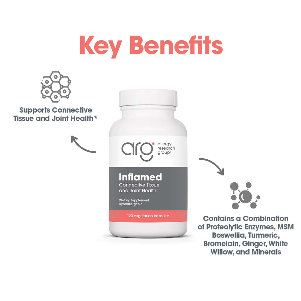 Allergy Research Group InflaMed - Connective Tissue & Joint Support Supplement - Synergistic Herbal & Enzyme Complex - Includes MSM, Turmeric, Boswellia & Bromelain - 60 Servings - 120 Capsules