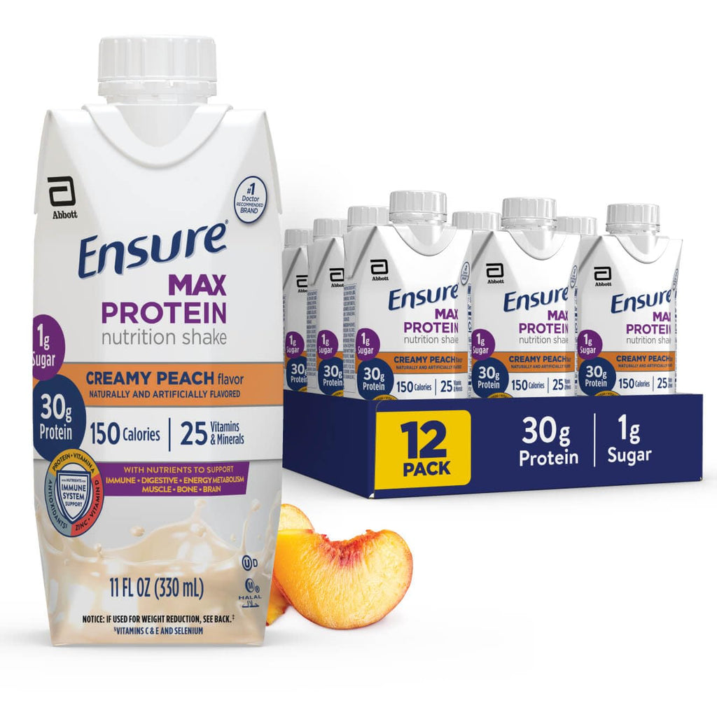 Ensure Max Protein Creamy Peach Shake, 30g High Protein, 12 Pack