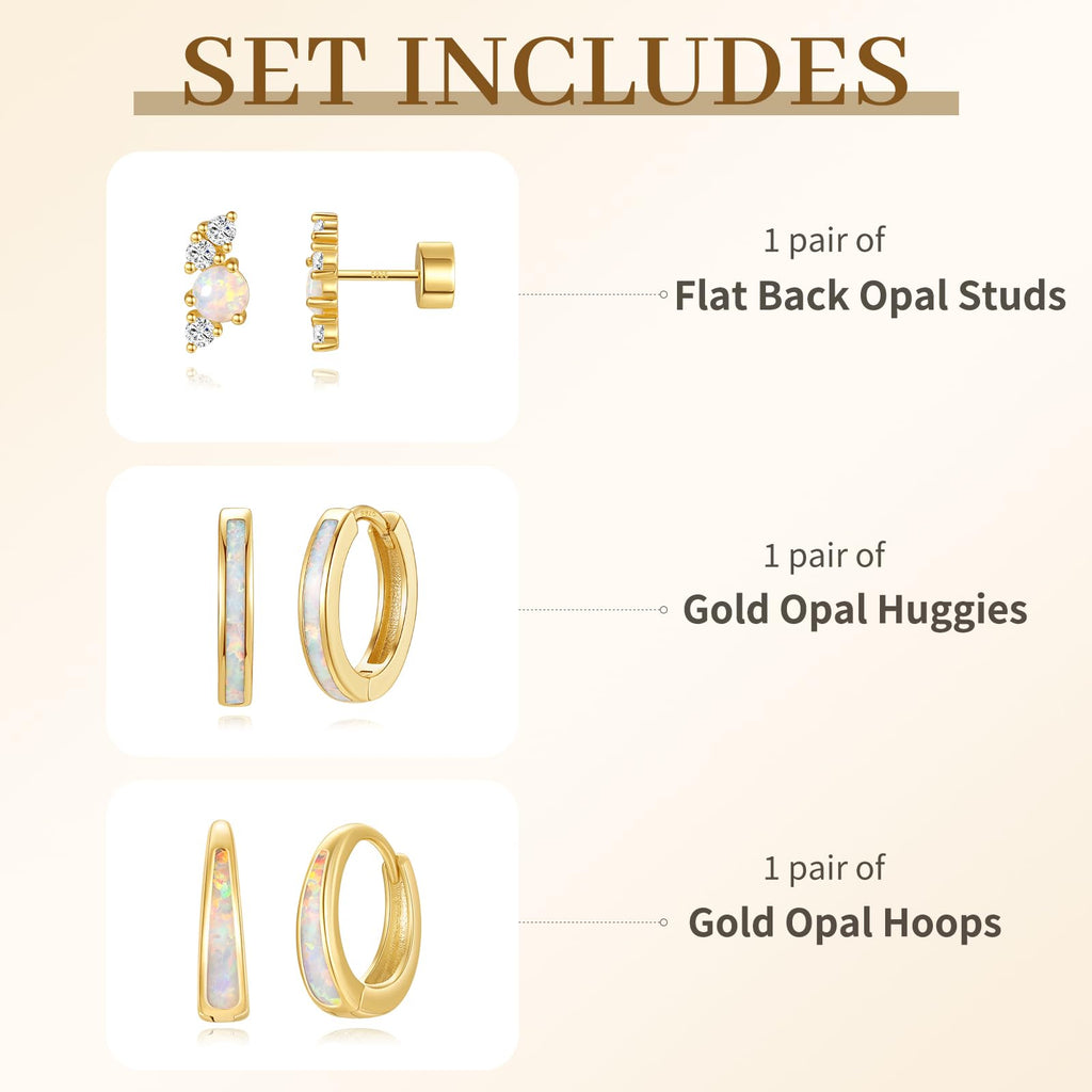 EATHAREEL Opal Earrings for Women, Dainty Opal Hoop Huggie Earrings, Hypoallergenic 14K Gold Earrings for Sensitive Ears, Christmas Gift for Her/Women