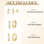 EATHAREEL Opal Earrings for Women, Dainty Opal Hoop Huggie Earrings, Hypoallergenic 14K Gold Earrings for Sensitive Ears, Christmas Gift for Her/Women