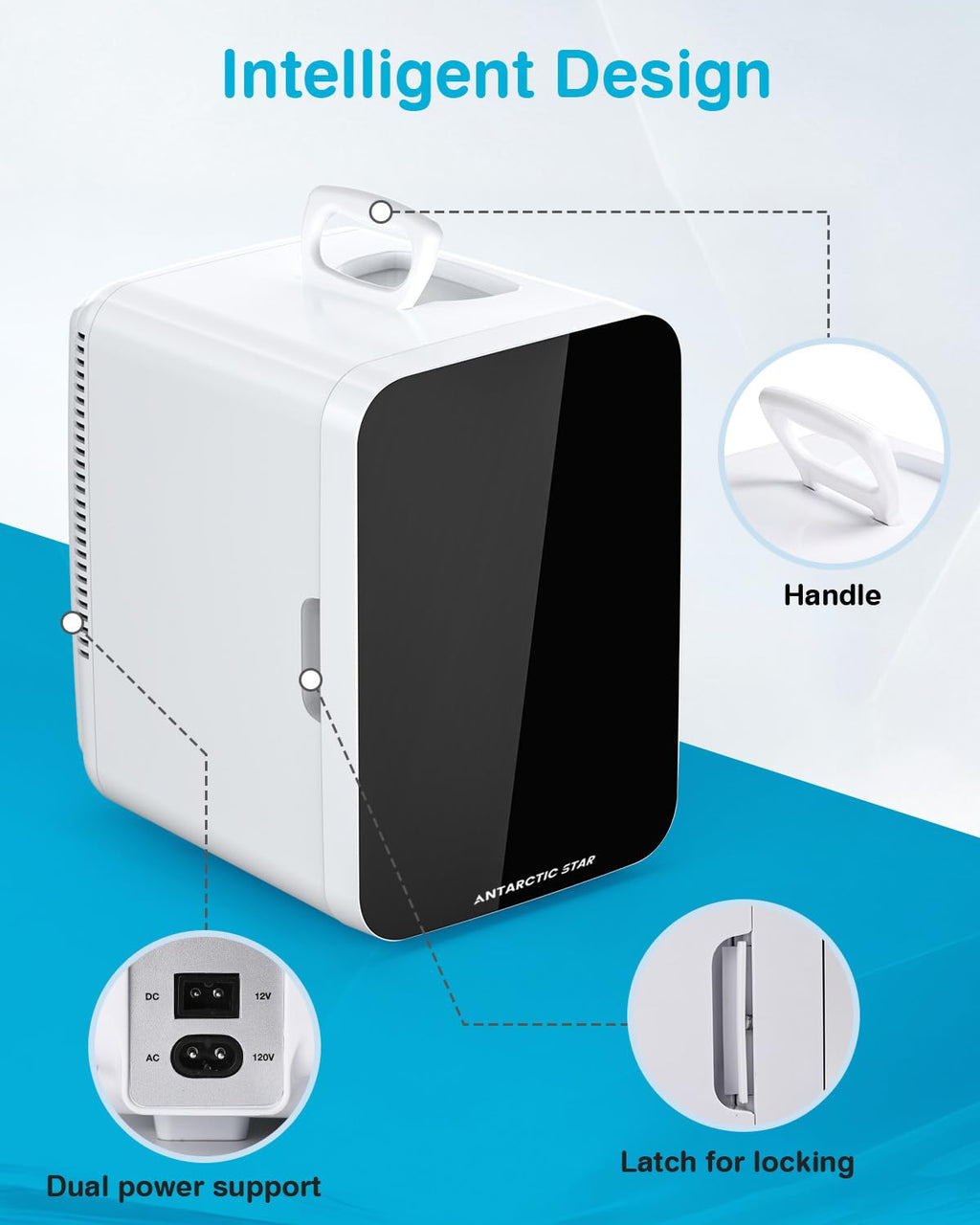 Antarctic Star Compact Mini Fridge, 10L Portable Small Refrigerator, 2.6 Gal Desktop Fridge with AC/DC Adapters, Small Cosmetics Cooler for Beverage, Food, Makeup, Bedroom, Office, Dorm, White