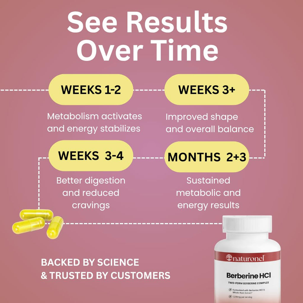 Naturonel Berberine HCl 1200mg Supplement - Supports Metabolic Health & Cellular Energy Metabolism - High Absorption Berberine Supplement for Metabolic Health (1 Bottle)