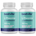 BESTVITE Double Strength Suntheanine L-Theanine 200mg – Patented & Clinically Studied – 120 Vegetarian Capsules (2 x 60) – Vegan – No Stearates – Non GMO – Gluten Free – Relaxation Support