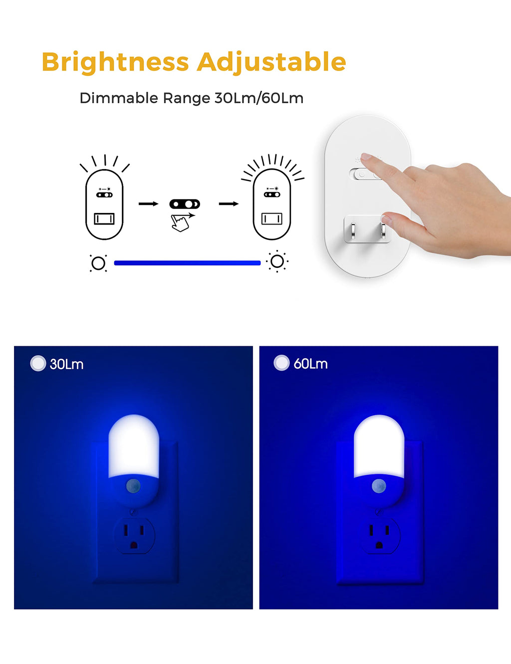 Blue Night Light Plug in, LOHAS Motion Sensor Blue LED Night Lights Plug Into Wall, Adjustable Brightness, 0.6W LED Night Lights for Kids, Bathroom, Bedroom, Independence Day Decorations, 2 Pack