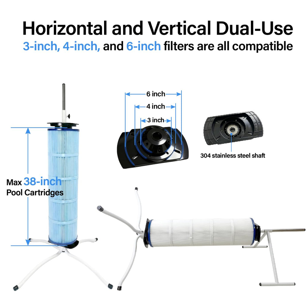 Vootenec Dual Vertical/Horizontal Pool Filter Cleaner Stand Tool - Boosts Cleaning Speed, Universal Fit for 3", 4", 6" Filter Cartridges