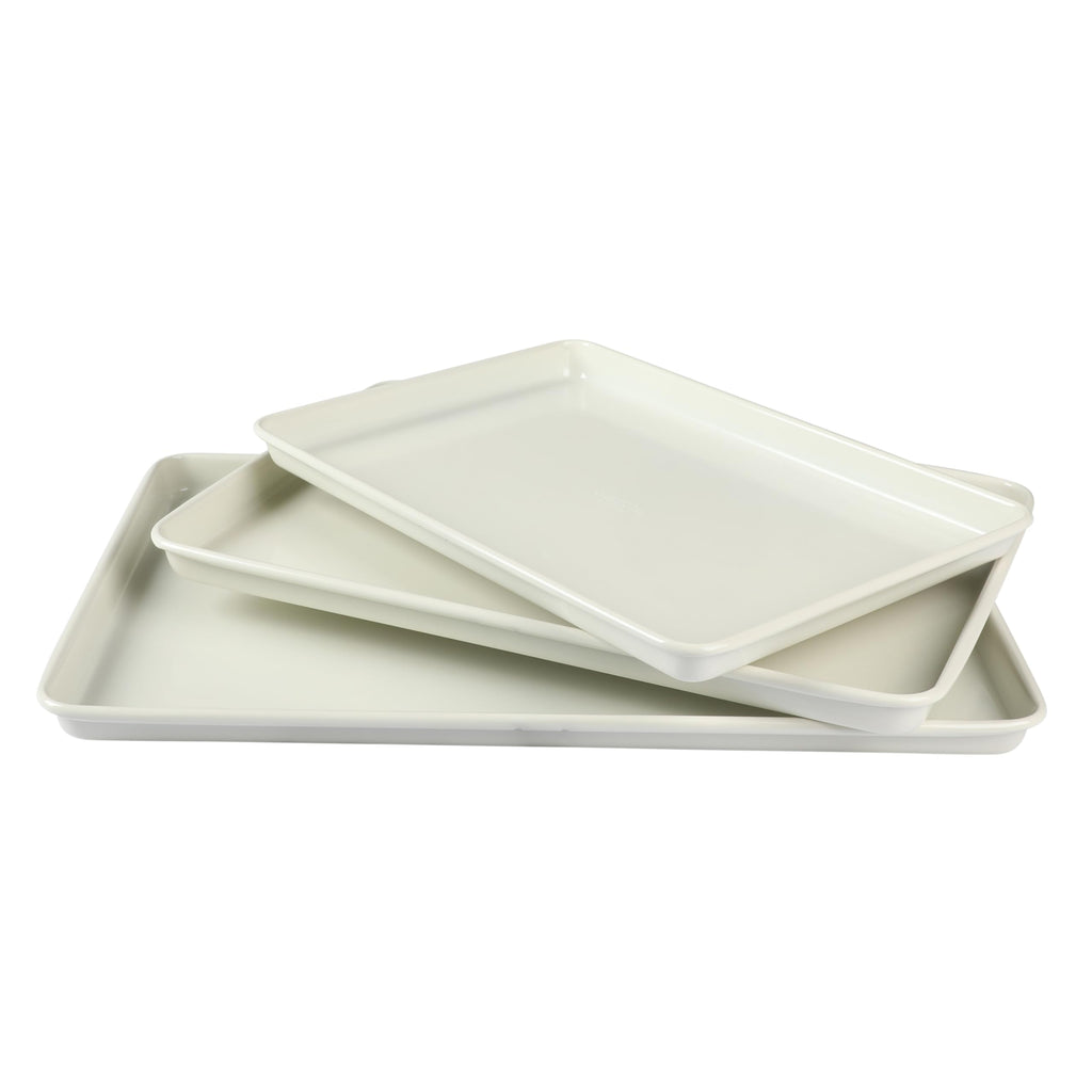 Martha Stewart Gallen 3-Piece Cookie Sheet Set – 13", 15", 17" Baking Pans, Ceramic Nonstick, PFA-Free, Carbon Steel – Oven Safe to 450°F, Warp-Resistant, Easy to Clean - Linen White
