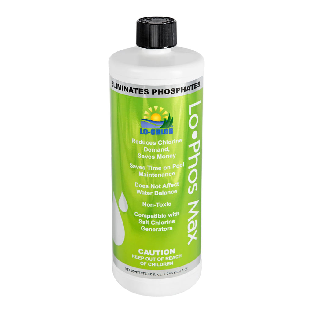 Lo-Chlor Lo-Phos Max Pool Phosphate Remover, Reduces Chlorine Demand, Starves Algae, Compatible with Other Chemicals and Surfaces, for Inground and Above Ground Swimming Pools, 32 oz
