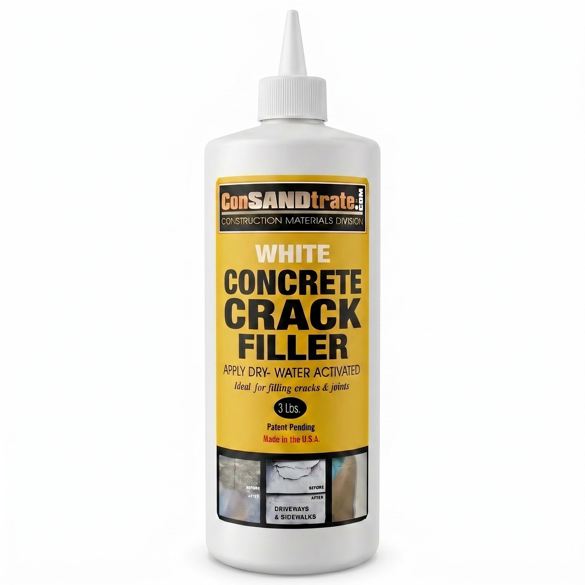 ConSandtrate Concrete Crack Filler - Gray - 3 lb. (Single Bottle) - Polymer Based Sealant for Filling in Concrete Cracks on Driveways, Walkways and Patios (White)