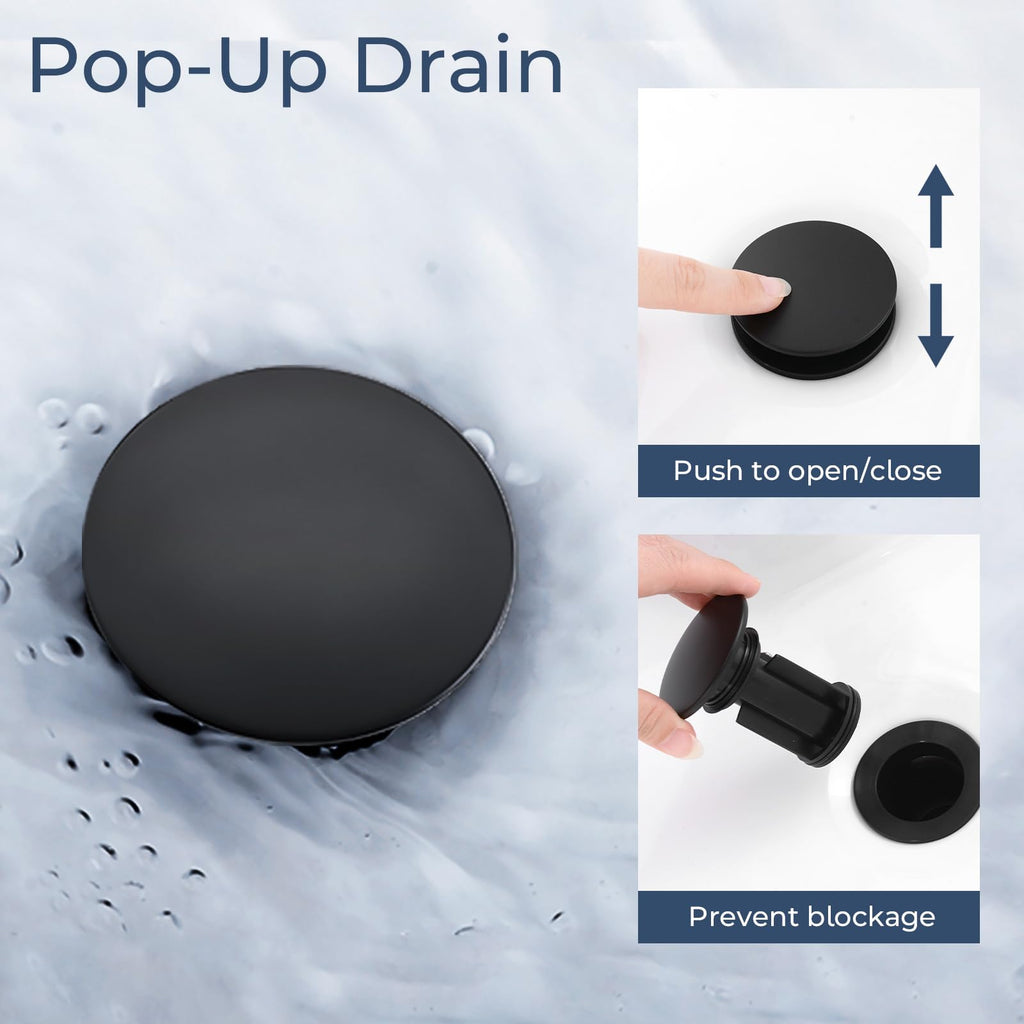 IUERASD Bathroom Faucet 3 Hole, Matte Black Bathroom Sink Faucet with Pop Up Drain, 8 inch Widespread Bathroom Faucet with 360° Swivel Spout, 2 Handle Vanity Faucet with Water Supply Hoses