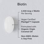 Sports Research® Biotin 2,500mcg with Organic Coconut Oil - Biotin (Vitamin B7) for Healthy Skin and Hair Support* - for Women and Men - Vegan, Non-GMO, Gluten & Soy-Free - 120 Veggie Softgels