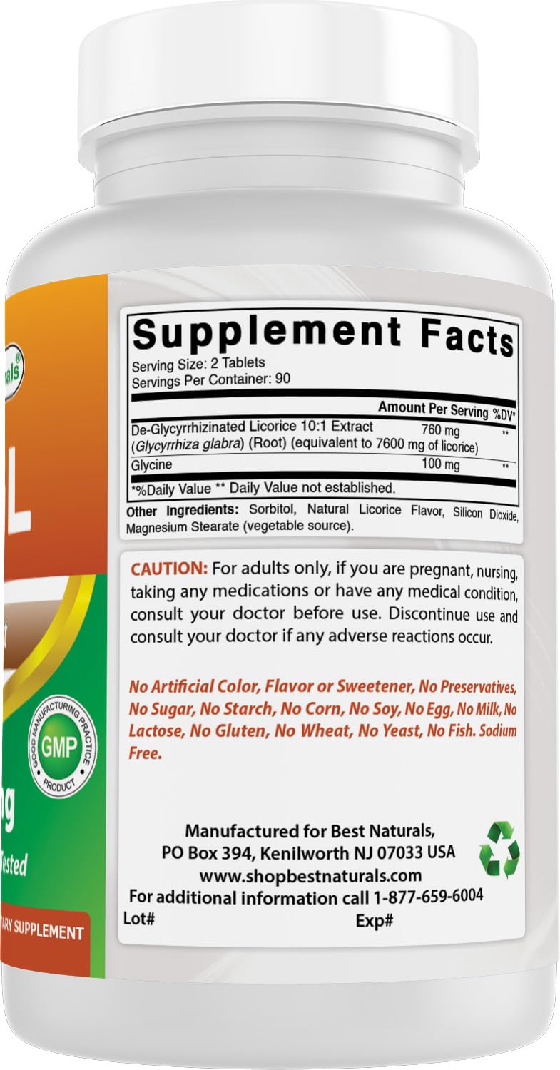 Best Naturals DGL Chewable 380 mg 180 Tablets (180 Count (Pack of 2))