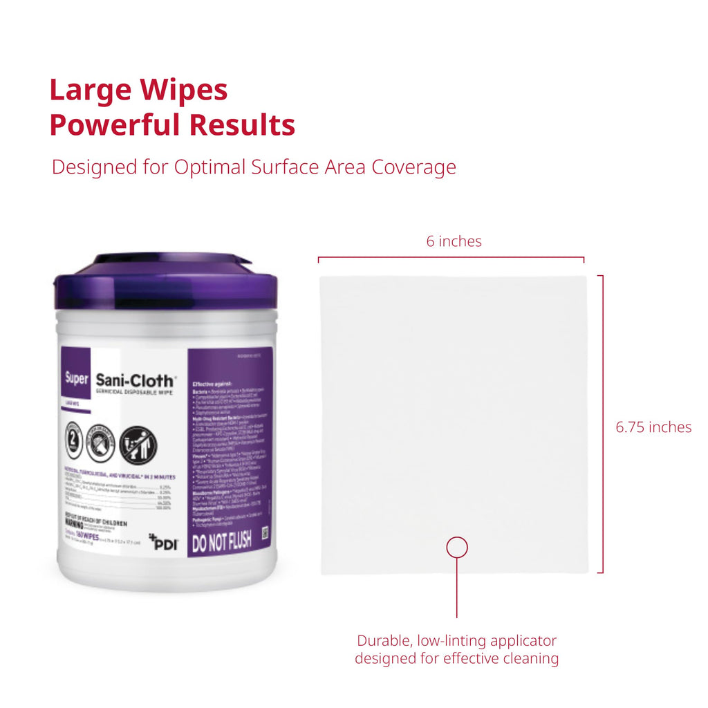 Super Sani-Cloth Disinfecting Cleaning Wipes, 12 Pack Case, 160 Count Each, Large Surface Wipes (6" x 6.75"), Multi-Surface Germicidal Cleaner for Home Health, Medical, Commercial Use