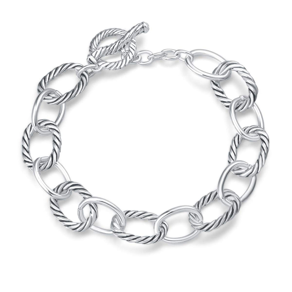 UNY JEWEL Twisted Cable Wire Link Chain Bracelet Two Tone Designer Brand Inspired Women Jewelry Valentine (2 Tone)