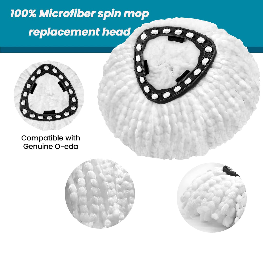 6 Pack Mop Head Replacement Compatible with Oceda Triangle Swivel Mops,Spin Mop Replacement Head 100% Microfiber,Deep Cleaning,EPSUNORISE Replacement Heads Compatible with O Ceda Mop(White)