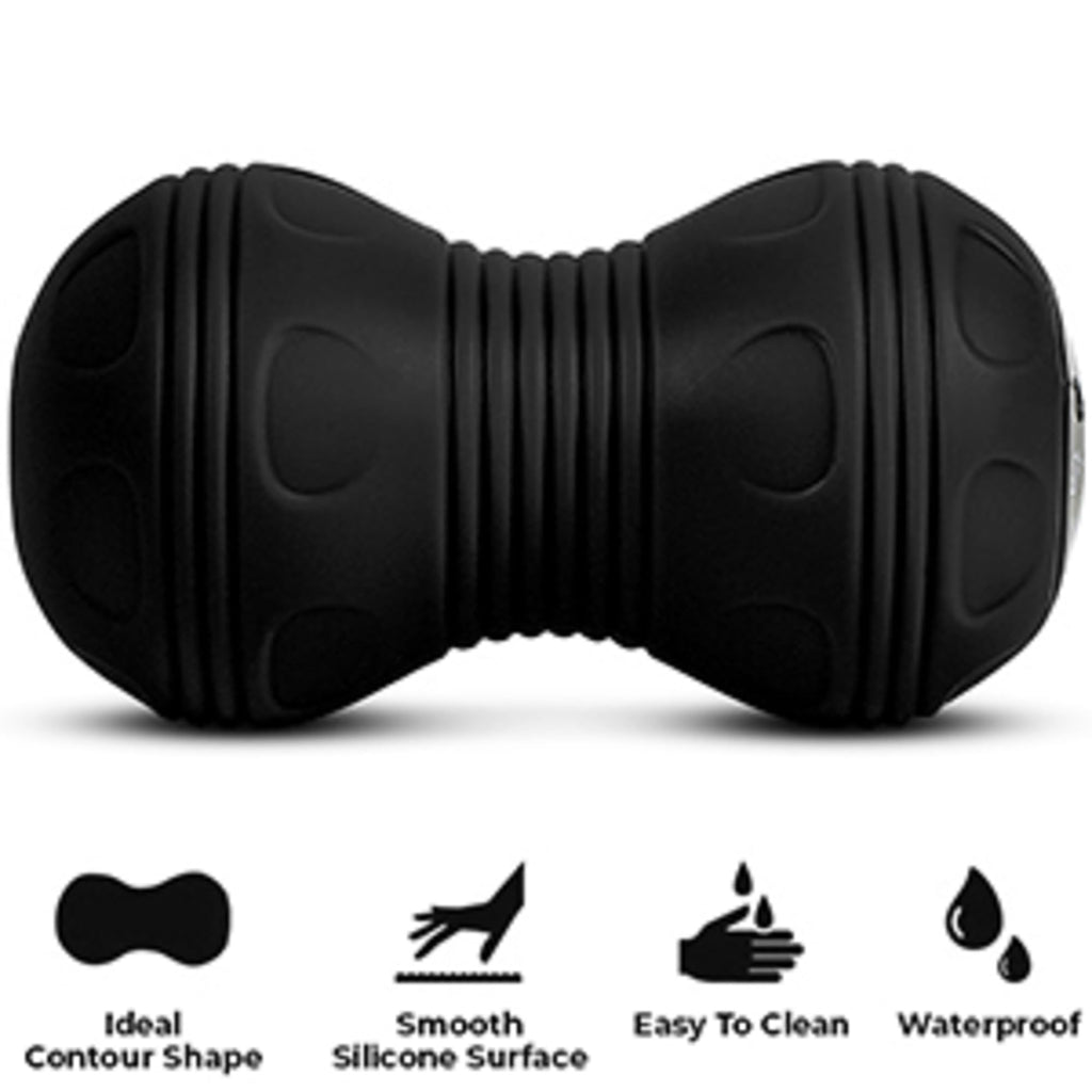 Rolling With It Vibrating Peanut Massage Ball - Deep Tissue Trigger Point Therapy, Myofascial Release - Handheld, Cordless - 4 Intensity Levels - Dual Lacrosse Ball Vibration Massager (Black)