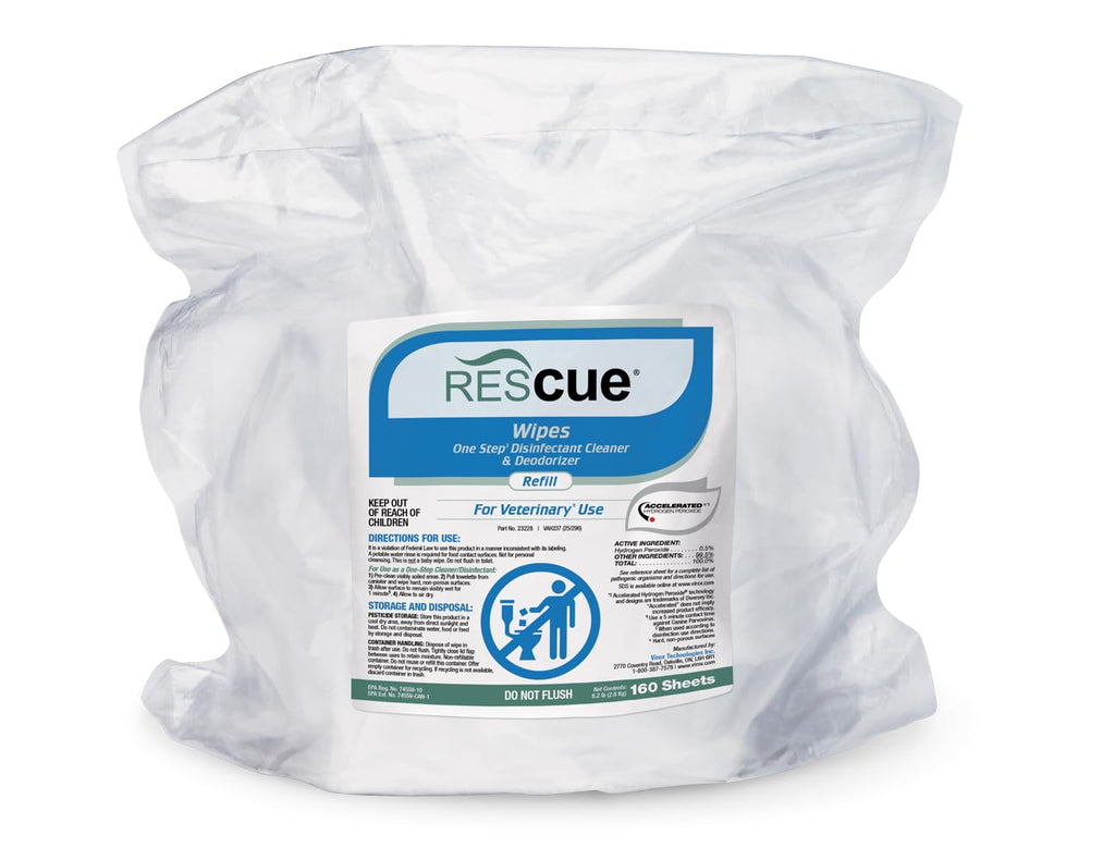 REScue One-Step Disinfectant Cleaner & Deodorizer Wipes for Vet Use – Cleaner for Kennels, Litter Boxes, Vet Offices, Pet Grooming Surfaces – Extra Large Wipes, 160-Count Bucket Refill (1 Pack)