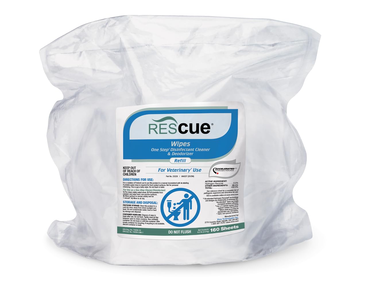 REScue One-Step Disinfectant Cleaner & Deodorizer Wipes for Vet Use – Cleaner for Kennels, Litter Boxes, Vet Offices, Pet Grooming Surfaces – Extra Large Wipes, 160-Count Bucket Refill (1 Pack)