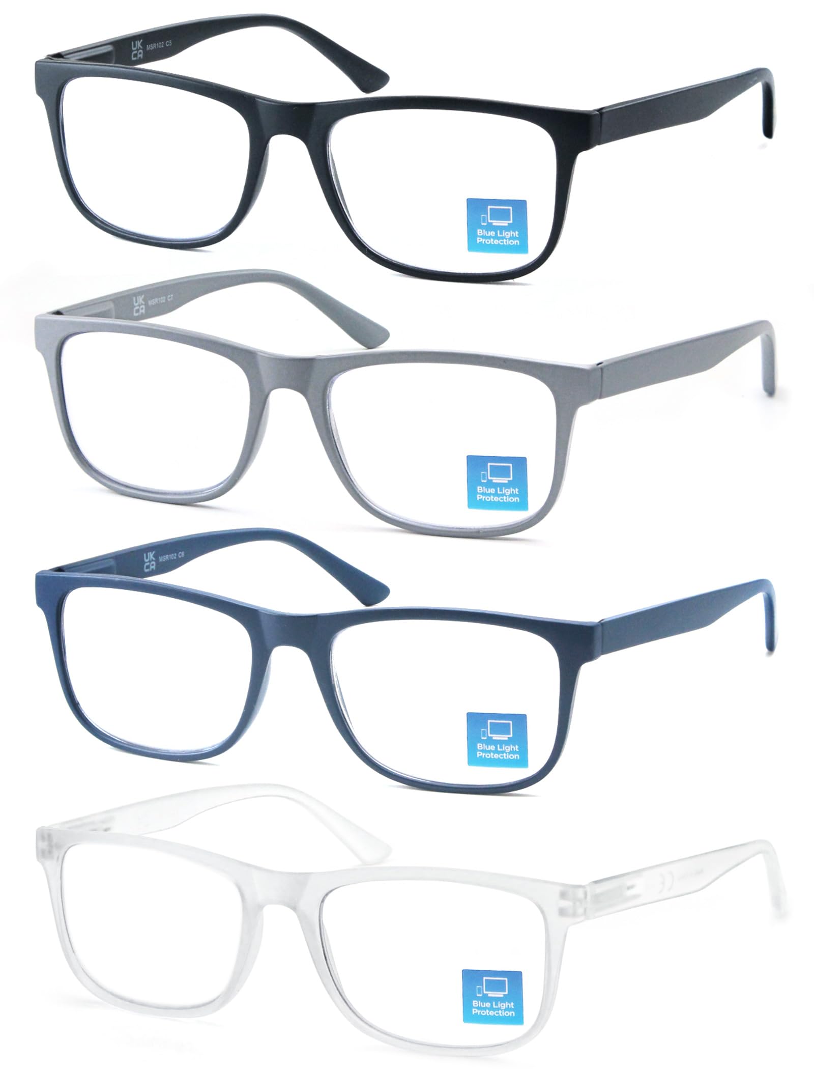 OLOMEE Blue Light Blocking Reading Glasses Mens Large Wide Oversized Square Computer Readers Glasses +1.75 for Men with Big Head/Large Face 4 Pack