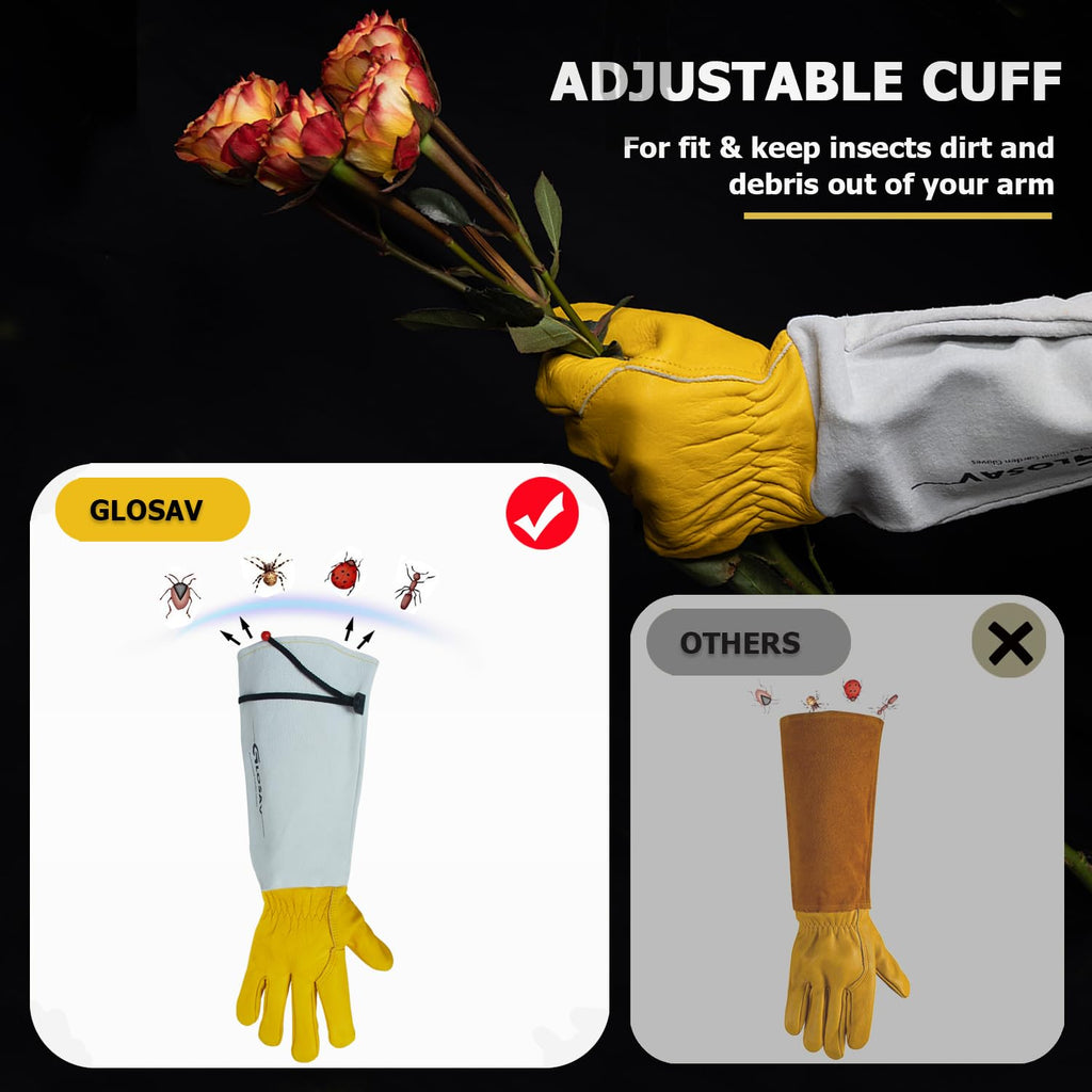GLOSAV Cactus Garden Gloves- Real Puncture Proof, Thorn proof, Women & Men, Long Leather, Heavy Duty, Great for Gardening, Rose Pruning, Cacti Trimming, Weeding, Pull Thistle, Plant (Large)