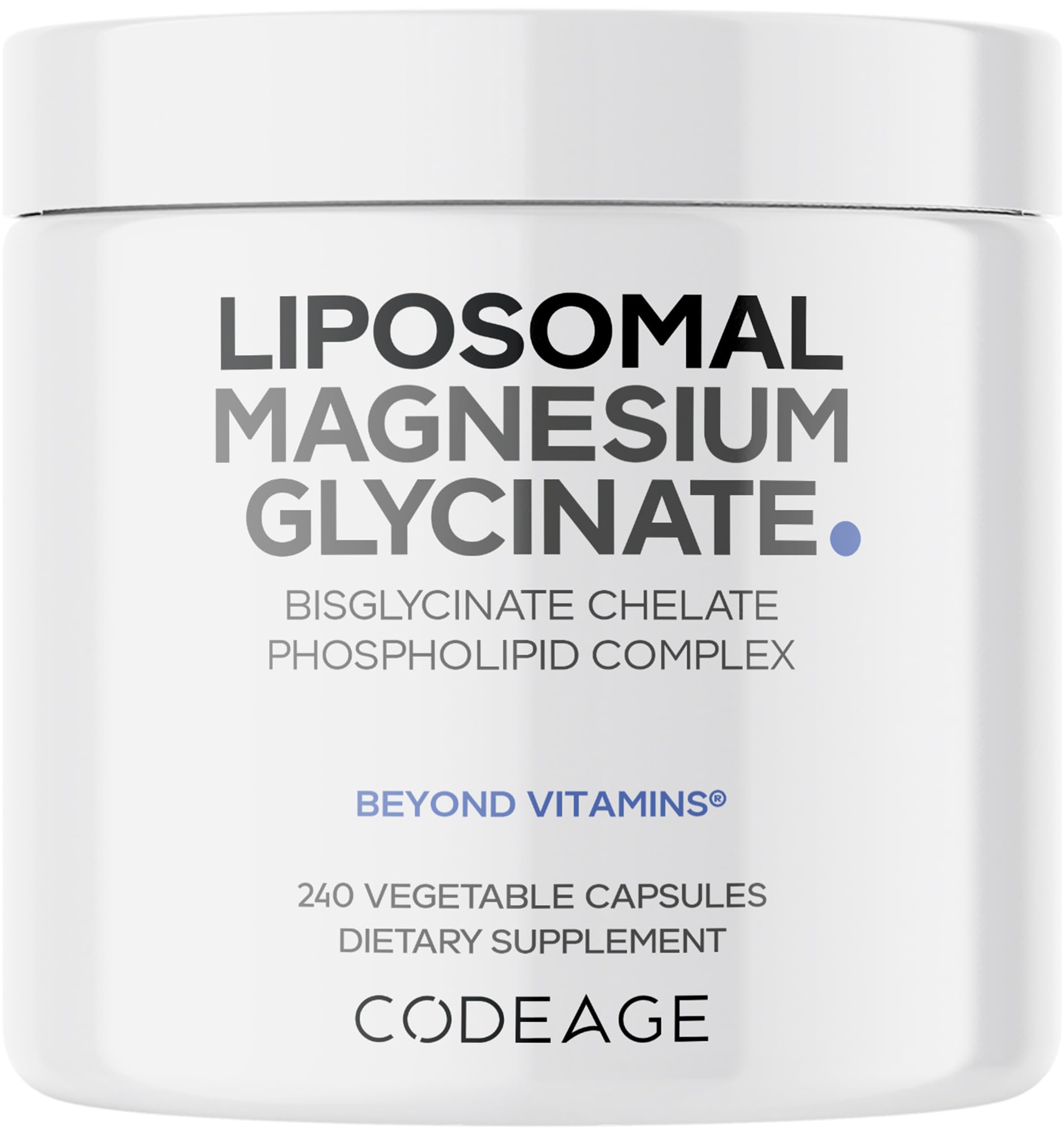 Codeage Liposomal Magnesium Glycinate Supplement, 2-Month Supply, Bisglycinate Magnesium Chelate, Chelated Magnesium Mineral Pills, BioPerine Black Pepper Vitamins Capsules, Non-GMO Vegan, 240 ct
