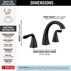 Delta Arvo Matte Black Bathroom Faucet 3 Hole, 8 Inch Widespread Bathroom Sink Faucet for Vanity, Push-Pop Drain Assembly, Matte Black 35840LF-BL