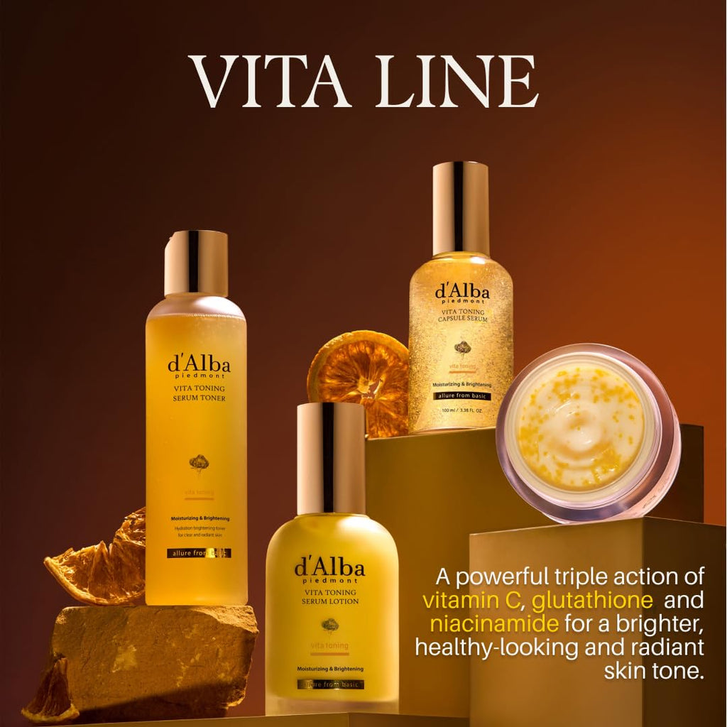 d'alba Piedmont Vita Toning Capsule Serum, Daily Vita Boost for Luminous Skin, Double Vitamin Formula, Big Size (3.38fl. oz.)
