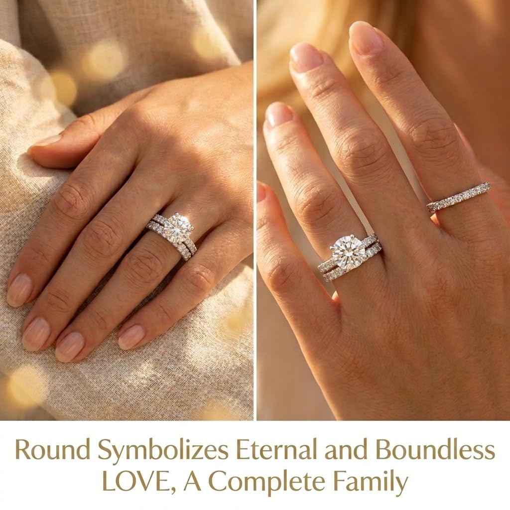 Engagement Rings For Women Wedding Rings Fake Engagement Ring Set Travel 18K White Gold Plated Promise Rings For Her 3 Carat 3CT Round Cubic Zirconia CZ Bridal Ring Sets Cheap Band 2pcs, Size 7.5