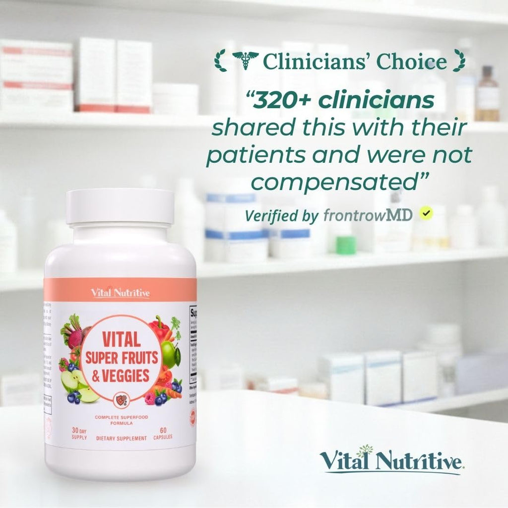 Vital Super Fruits & Veggies - Daily Superfood Capsules for Adults - Fruit and Veggies Supplement to Boost Immunity & Energy - 2-in-1 Formula for Overall Wellness - Fruit and Vegetable Capsules