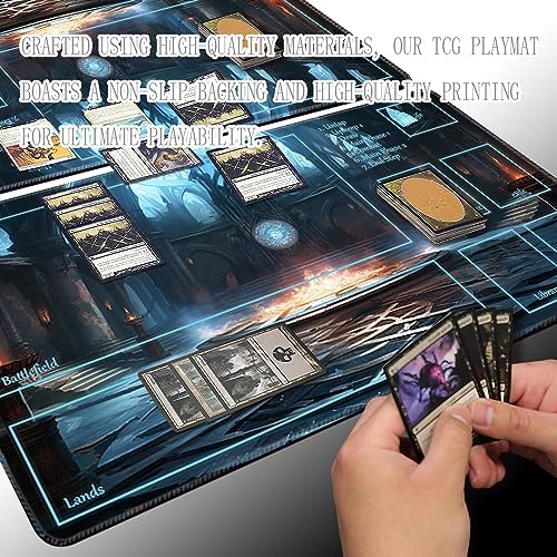 MTG Playmat Size 24x14in Free Storage Bags Non-Slip Backing Printing, Ideal for Card Game Enthusiasts TCG Playmat (with Zone,Pitch Black Church)
