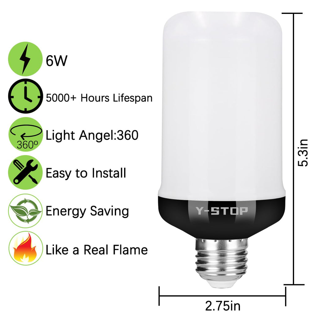 Y- STOP Upgraded Flame Light Bulbs, 4 Modes Flickering Light Bulb with Upside Down Effect, E26 Base Flame Bulb for Halloween Lights, Christmas Decorations Outdoor Indoor, Party Decor (4 Pack)