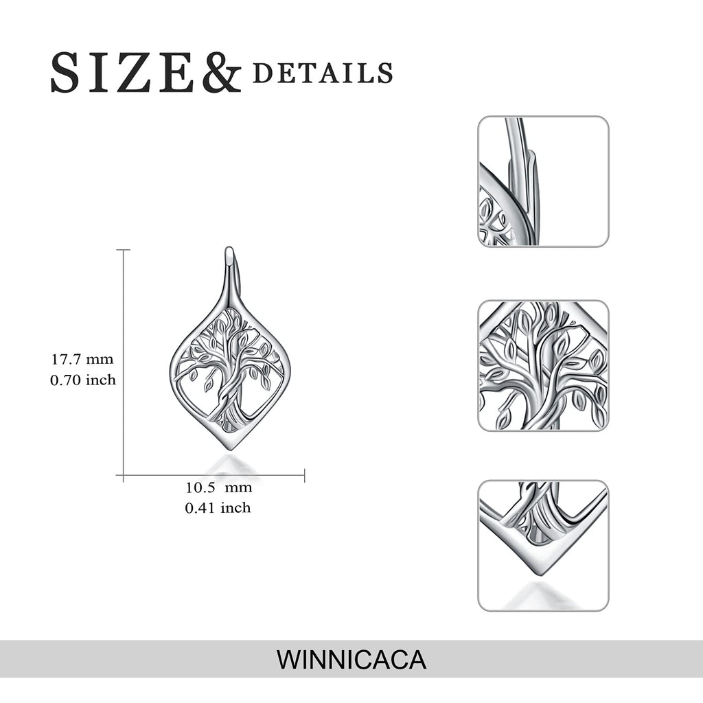 WINNICACA Tree of Life Earings for Women Sterling Silver Tree of Life Leverback Earrings Jewelry Gifts for Women Birthday Christmas Xmas