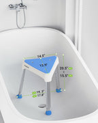 Space-Saving Triangular Shower Chair for Elderly and Disabled, 400 lbs Adjustable Shower Stool Seat with Stable-Bracing, Non-Slip Bathtub Chair, Tool-Free Assembly, Blue With Eva Pad