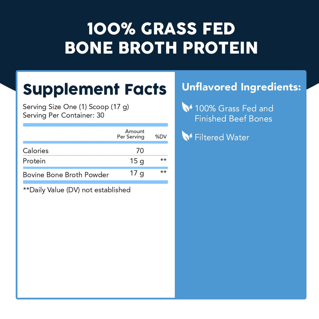 Paleovalley 100% Grass Fed Beef Bone Broth Protein Powder - Rich in Collagen Peptides for Hair, Skin, Gut Health, Bone and Joint Support - 15g Protein Per Serving - No Gluten or GMOs