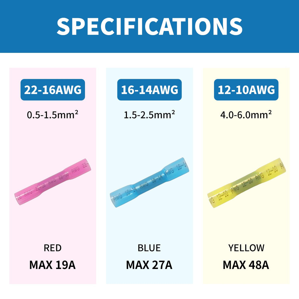 Dyfilmo Heat Shrink Butt Connectors,200Pcs 16-14 AWG Blue Waterproof Electrical Wire Connectors Automotive Marine Grade Wire Crimp Terminals Butt Splices for Cable,Boat,Home Electrical etc.