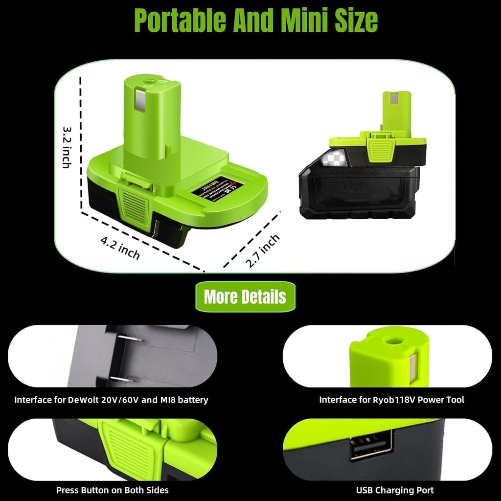 for Milwaukee to for Ryobi Battery Adapter (for M18 Battery Work for Ryobi 18V Tool)