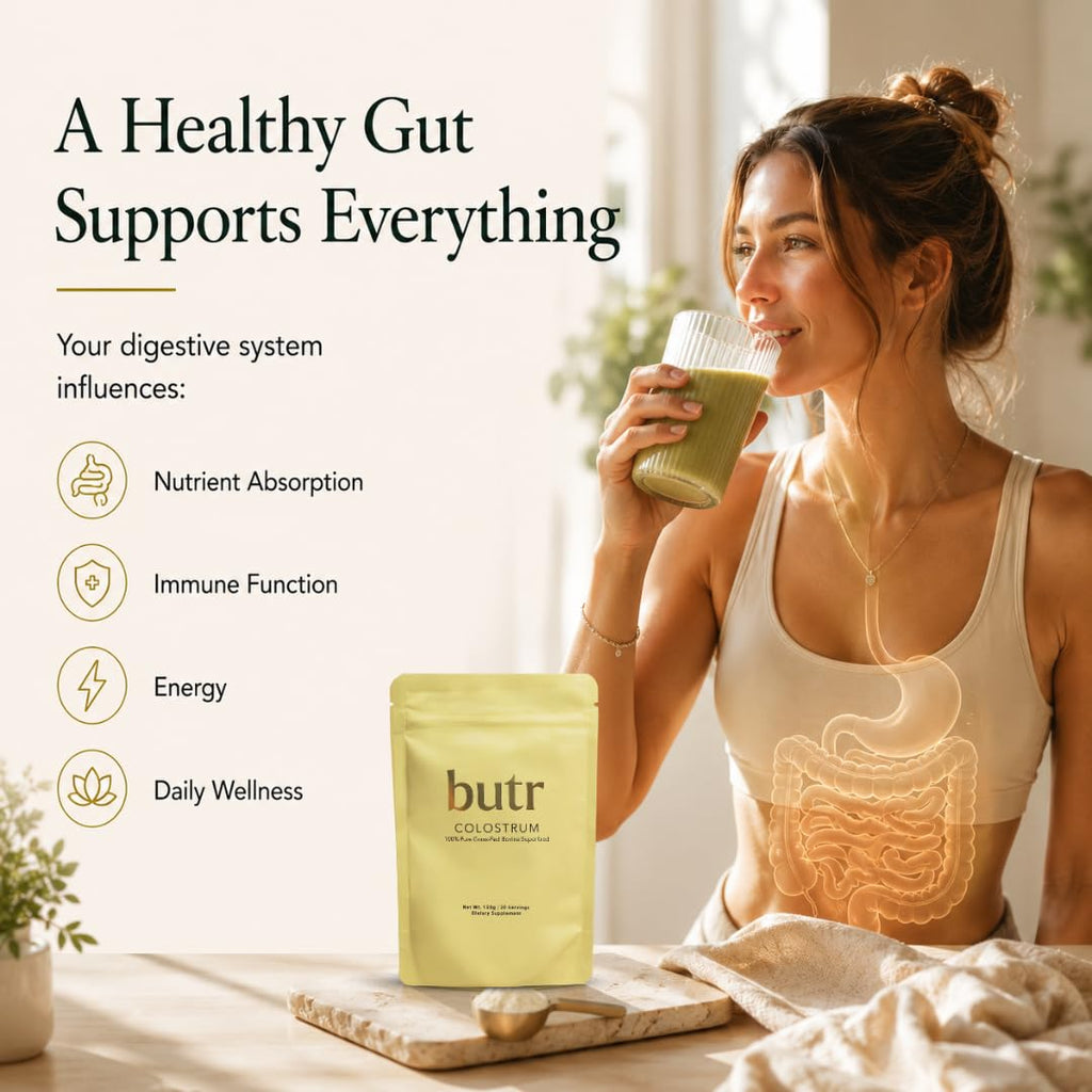 butr Grass-Fed Bovine Colostrum Powder | 4g Colostrum Per Serving | Immunoglobulins | First Day Milking | Gut Health, Immune Support, Recovery & Daily Wellness | Unflavored | 30 Servings