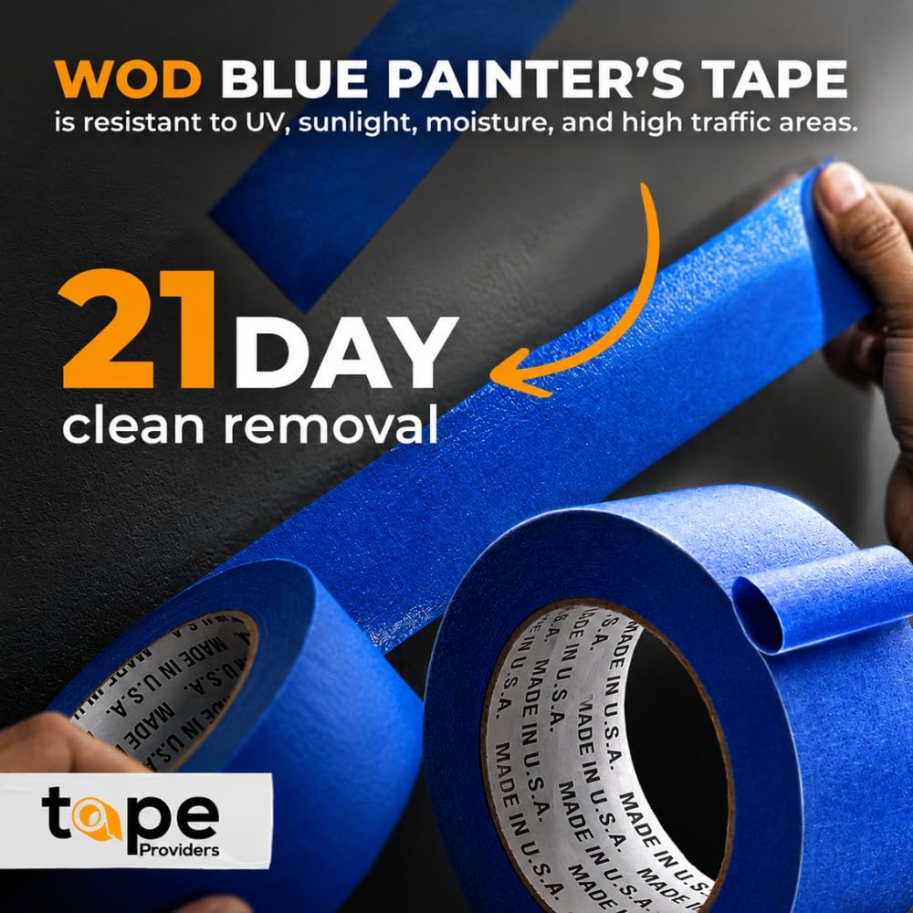 Made in USA Blue Painter’s Tape - 1 inch x 60 yds. (12 Pack) Thick & Wide Masking Tape for Safe Wall Painting, Building, Remodeling, Labeling, Edge Finishing